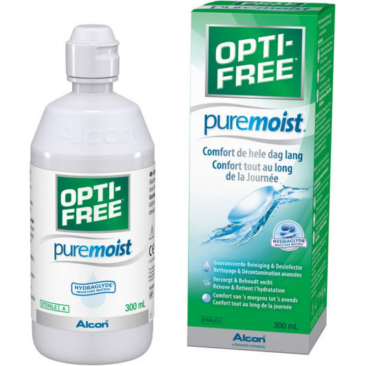 OPTI-FREE - PureMoist solución todo en uno para lentillas blandas, botella individual, 300 ml (Paquete de 1)